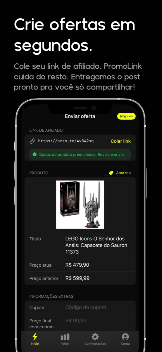 Prévia do app PromoLink para iPhone